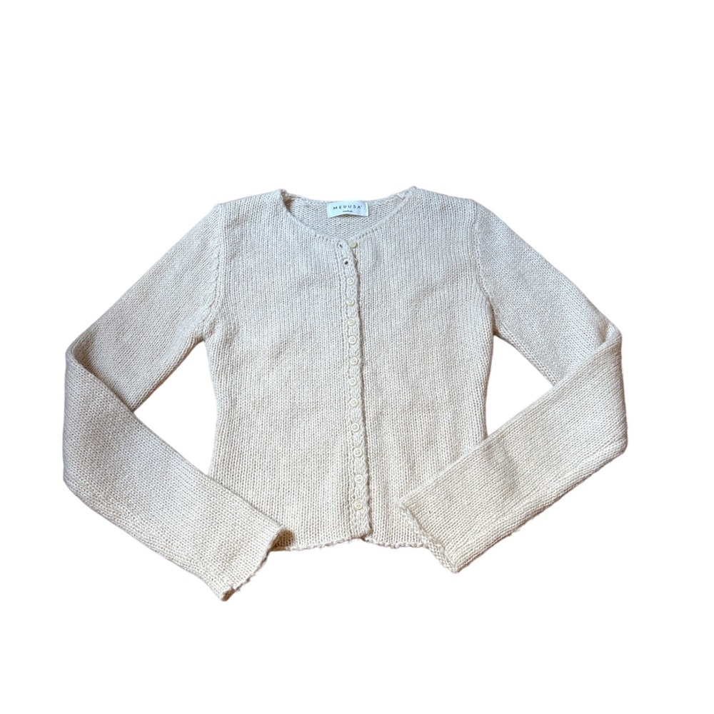 Medusa Cardigan Sweater Women Ivory Cream Knit Button Front SIZE Medium